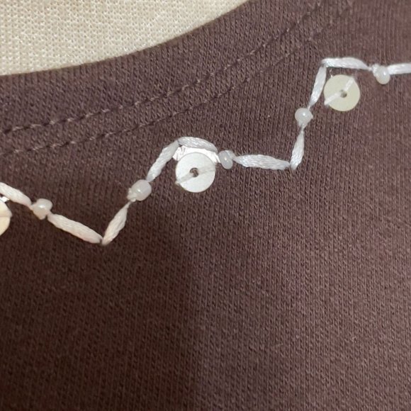 Alfred Dunner Shirt Womens Large Brown Sequin Embellished Crewneck Top Short Sle - Picture 6 of 9